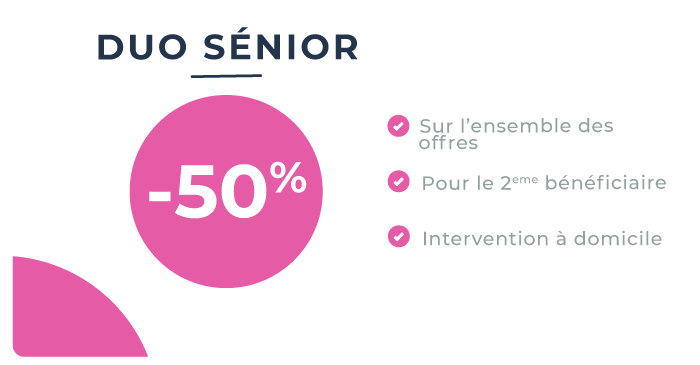 tarif -50 pourcent pour la 2eme personne sur l'ensemble des offres, intervention à domicile